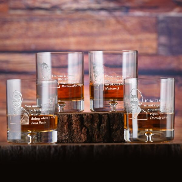 maechi “Love Knows No Color” Black Leader Quotes Crystal Whiskey Glass Set