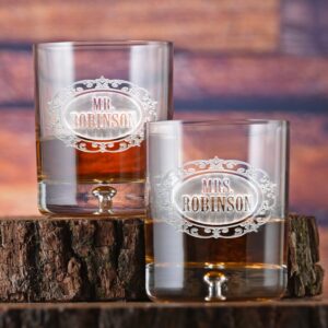 maechi Personalized Mr. & Mrs. Engraved Whiskey Glass Set